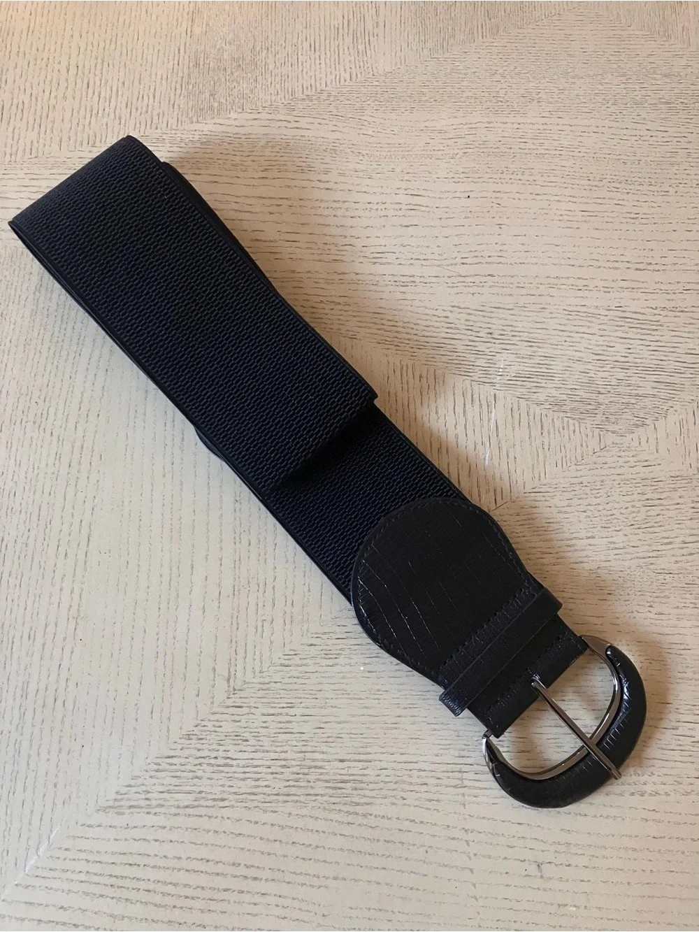 Black Wide Elastic Faux Croc Waist Belt 38”